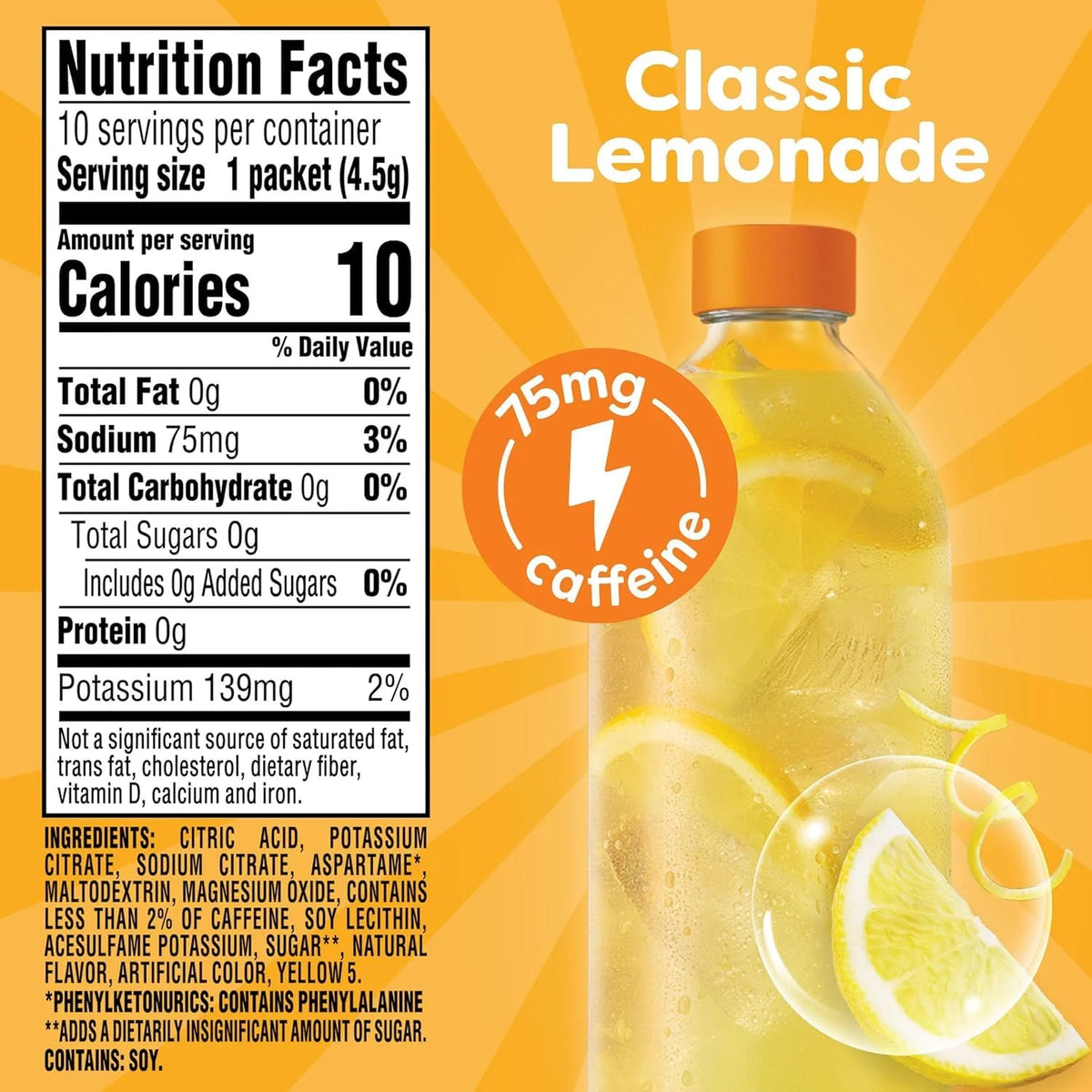 Crystal Light Energy Boost Lemonade Drink Mix, 10 ct On-the-Go Packets, 1.5 Ounce (Pack of 4)