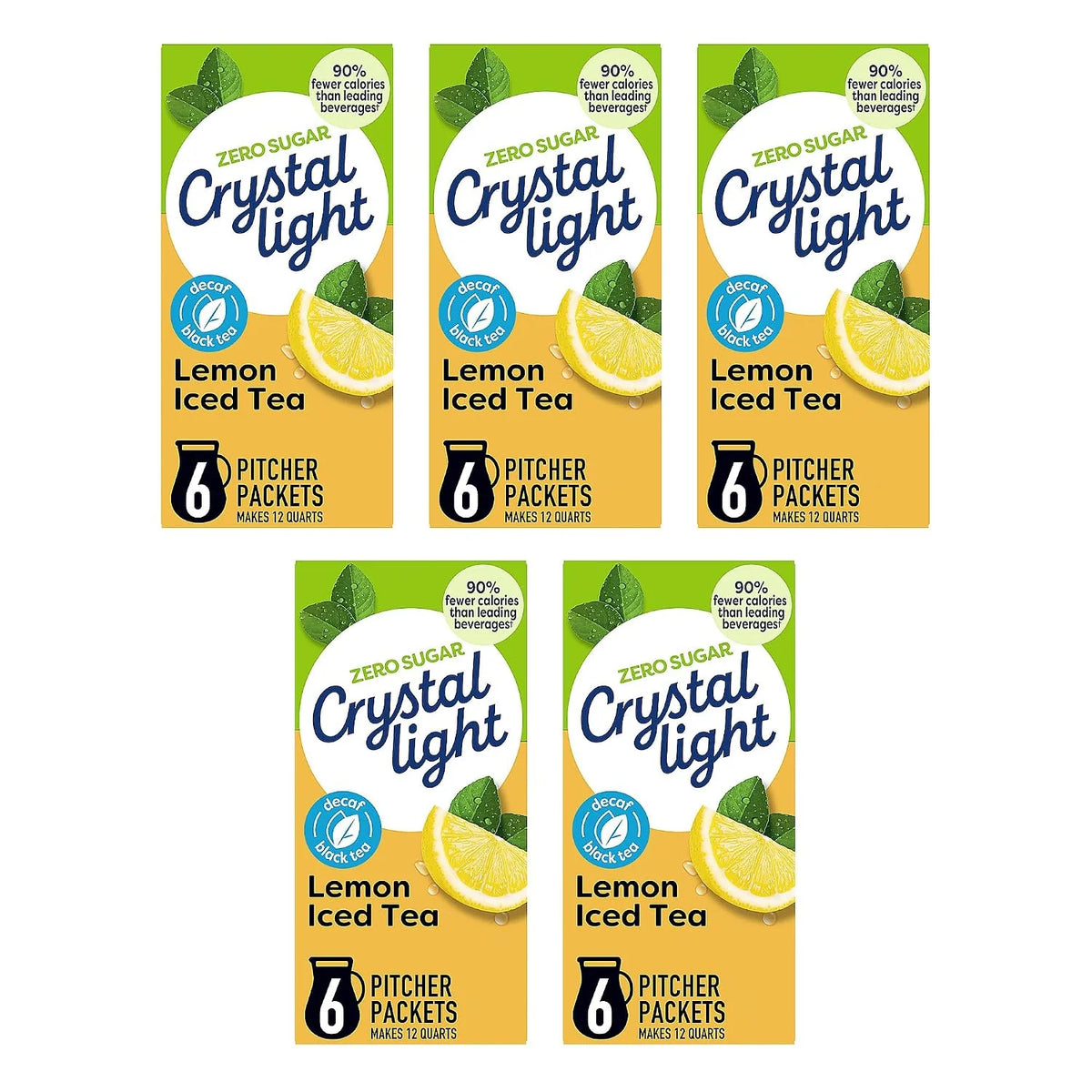 Crystal Light Decaf Lemon Iced Tea Natural Flavor Drink Mix, 12-Quart Canister (Pack of 5)