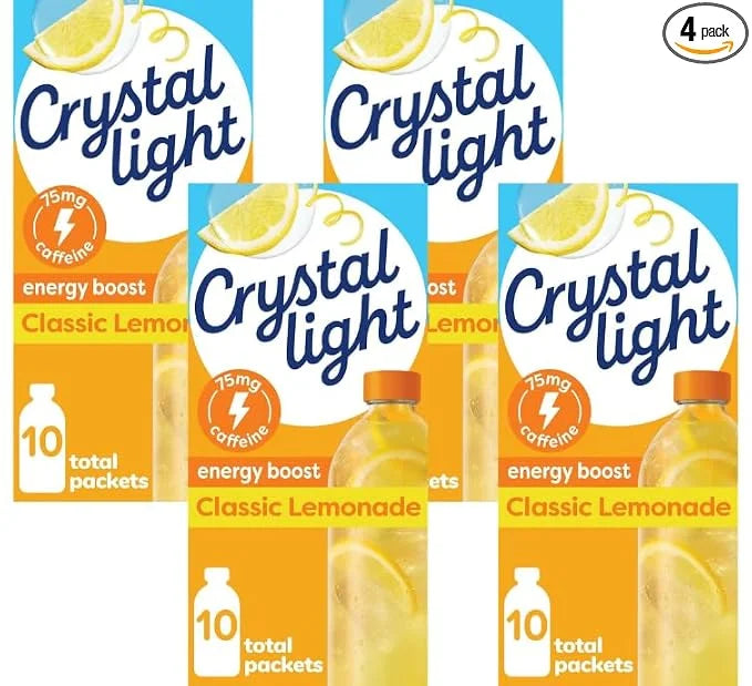 Crystal Light Energy Boost Lemonade Drink Mix, 10 ct On-the-Go Packets, 1.5 Ounce (Pack of 4)