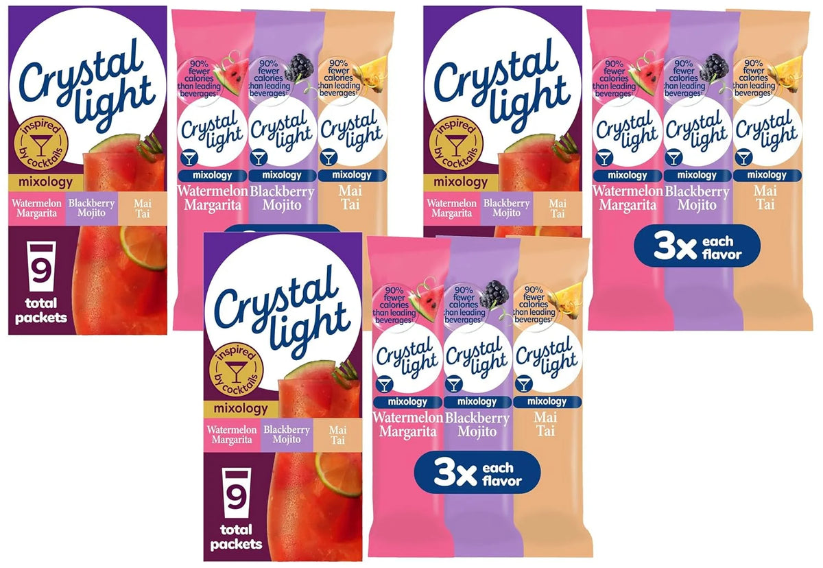 Crystal Light Mixology Variety Pack Powdered Drink Mix, 9 single serve packets per Box (Pack of 3)