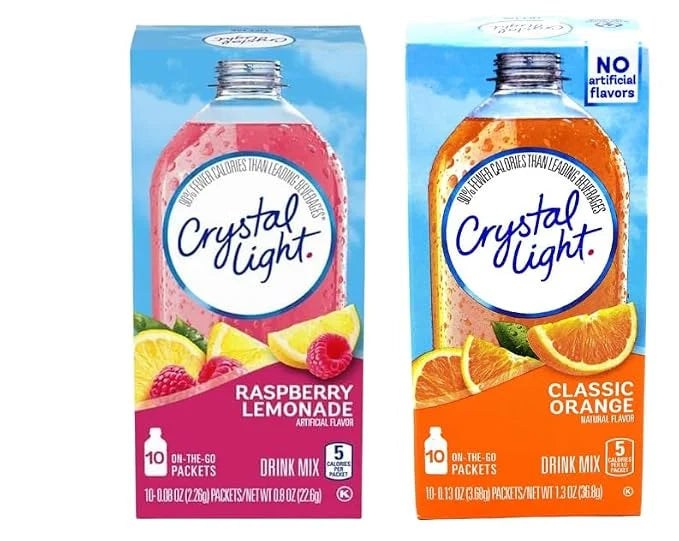 Crystal Light Drink Mix Variety Pack, Low Calorie Powdered Beverage Mix for Water Flavoring and Refreshing Drinks, Raspberry Lemonade and Classic Orange (Variety Pack)