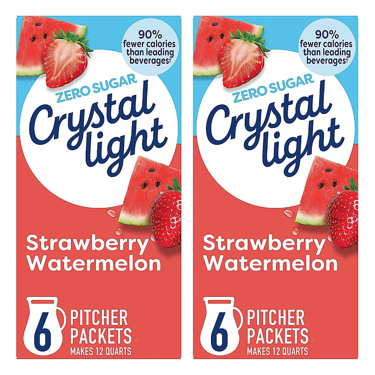 Crystal Light Drink Mix, Strawberry Watermelon, Powdered Soft Drink Concentrate, Sugar-Free & Low Calorie, Caffeine-Free, Kosher, Gluten-Free, 1.96 Ounce (Pack of 2)