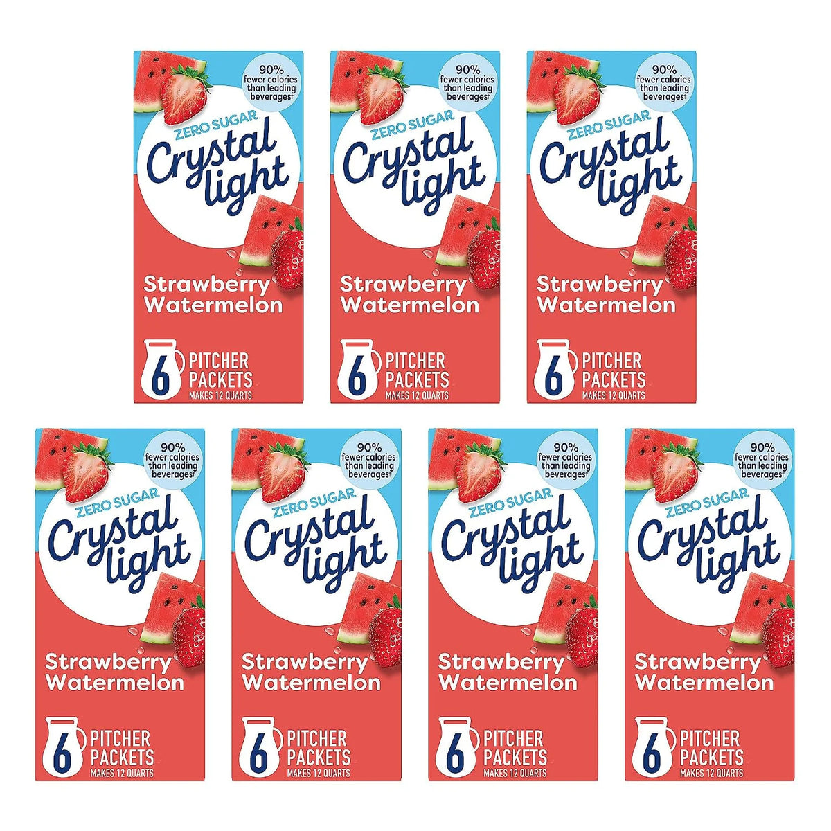 Crystal Light Strawberry Watermelon Drink Mix, Artificially Flavored Powdered Beverage, Zero Sugar, 5 Calories Per Serving, 1.96 oz (Pack of 7)