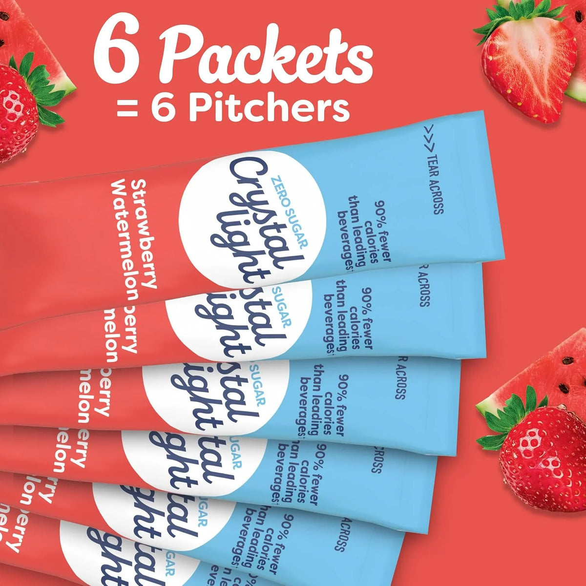 Crystal Light Strawberry Watermelon Drink Mix, Artificially Flavored Powdered Beverage, Zero Sugar, 5 Calories Per Serving, 1.96 oz (Pack of 7)