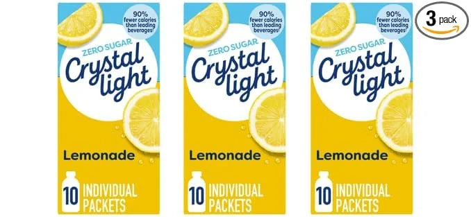 Crystal Light On-the-Go Sugar-Free Lemonade Drink Mix, 10 Pitcher Packets, 1.4 OZ (Pack of 3)