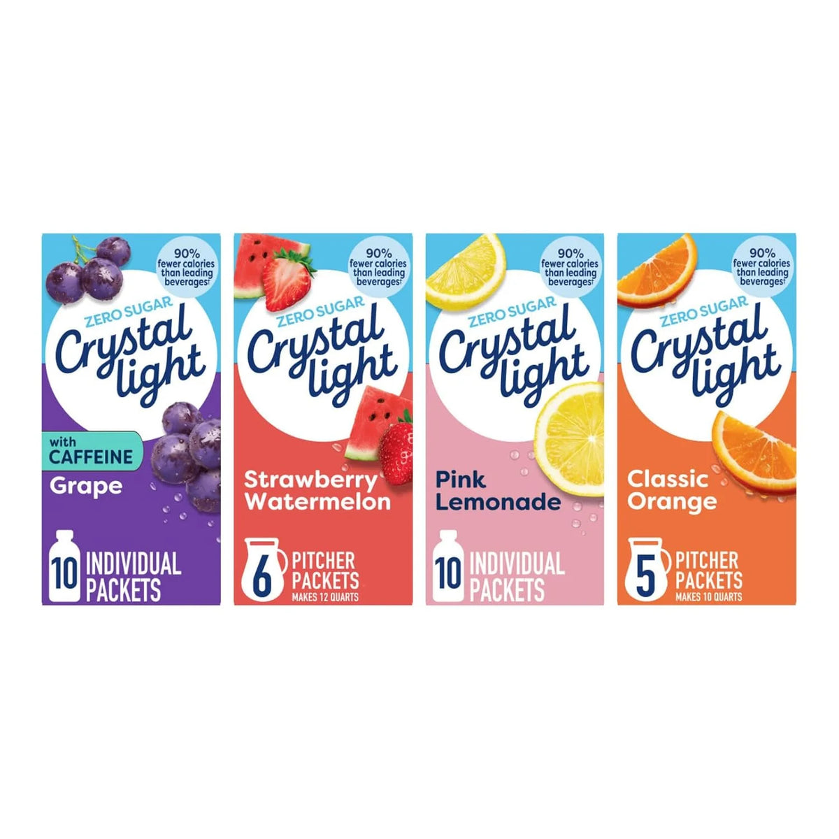 Crystal Light Powdered Drink Mix - Strawberry Watermelon, Classic Orange, Pink Lemonade & Grape For Flavorful Hydration and Shareable Refreshment (Variety Pack)