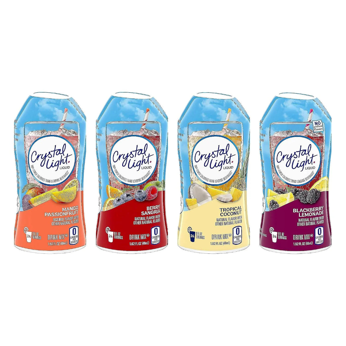 Crystal Light Liquid Variety Pack Drink Mix 1.62 Fl Oz Mango Passionfruit, Berry Sangria, Tropical Coconut, Blackberry Lemonade (4 Count)