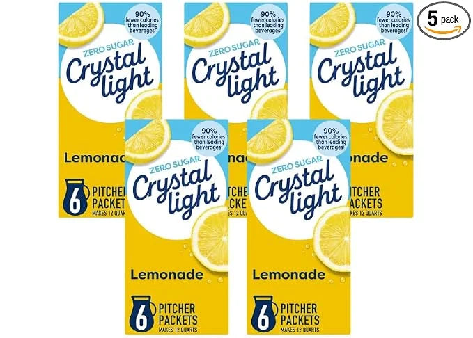 Crystal Light Lemonade Powdered Drink Mix, 6 Pitcher Packets, 3.2 OZ (Pack of 5)
