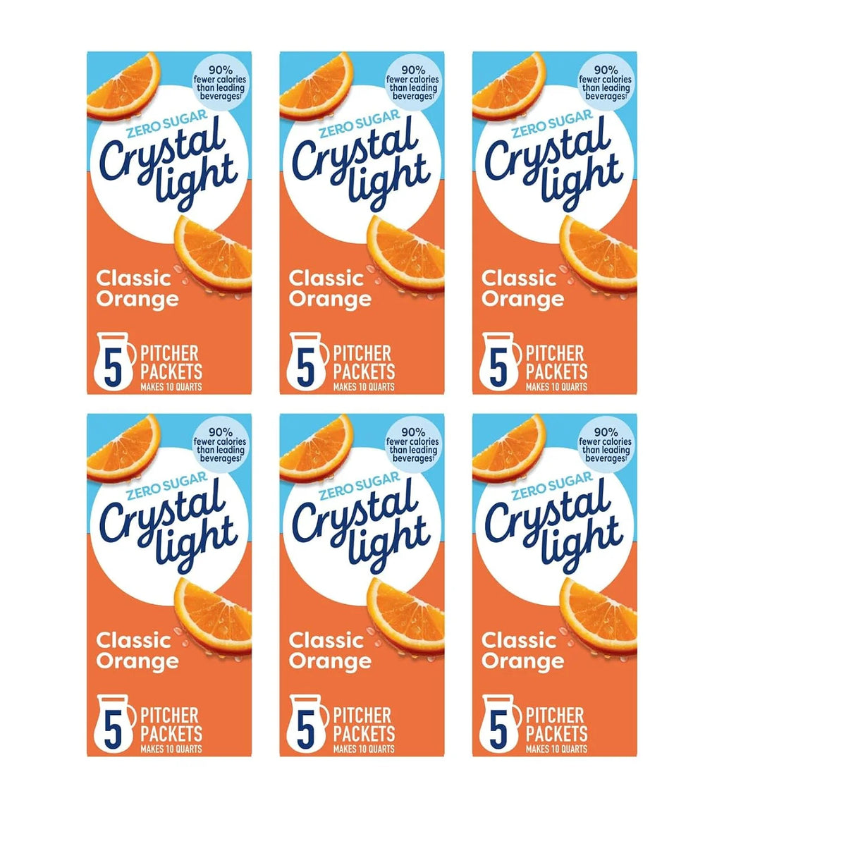 Crystal Light Drink Mix, Sugar Free Powdered Water Enhancer, Low Calorie Beverage Mix, Natural Flavor Drink Mix, Classic Orange, 5 Pitcher Packets, 2.5 Ounce (Pack of 6)