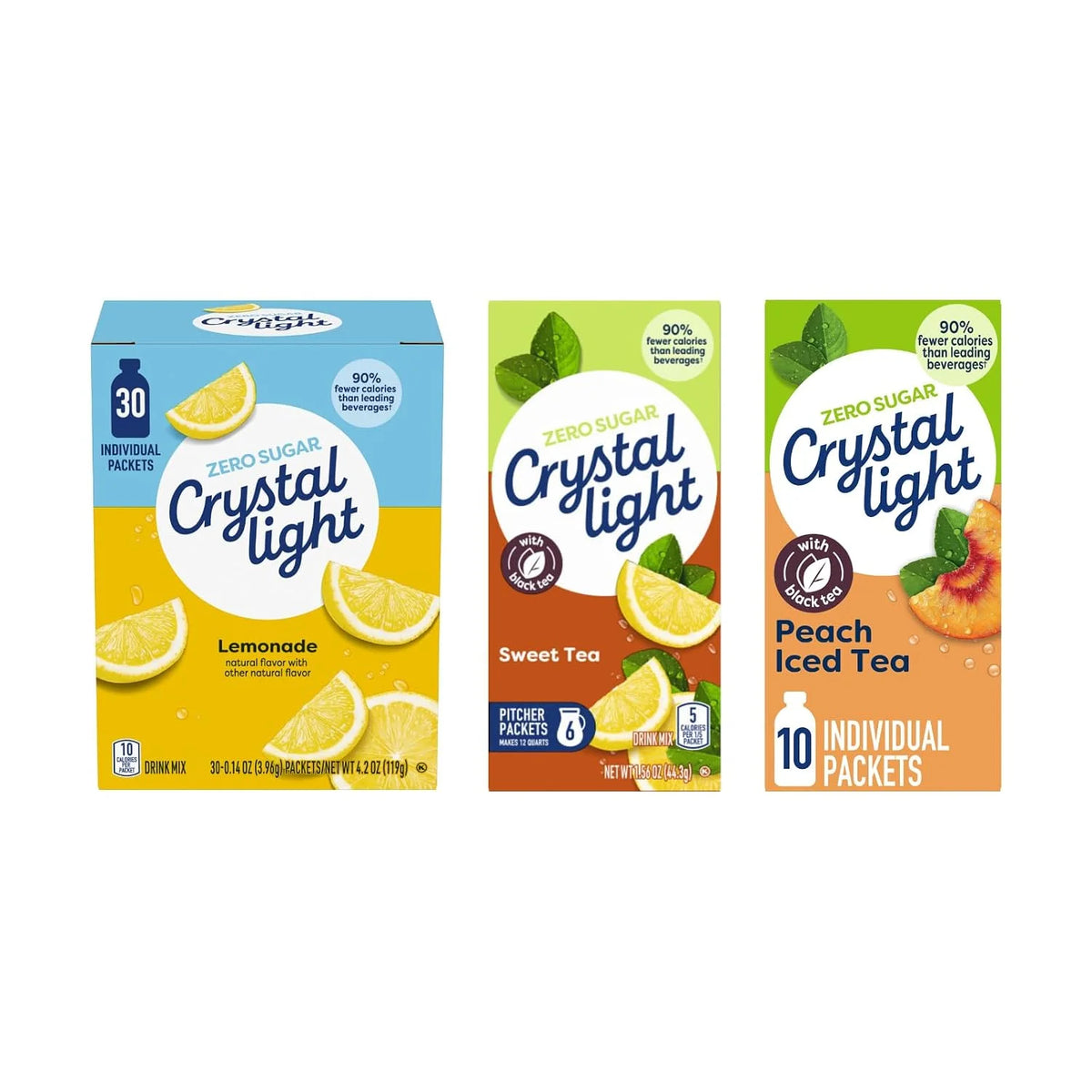 Crystal Light Drink Mix – Peach Iced Tea On-The-Go (10 CT), Lemonade Powdered Drink Mix (8 oz) & Sweet Tea Canister (Makes 12 Quarts, 1.56 oz)(1 Ea.)(Variety Pack)