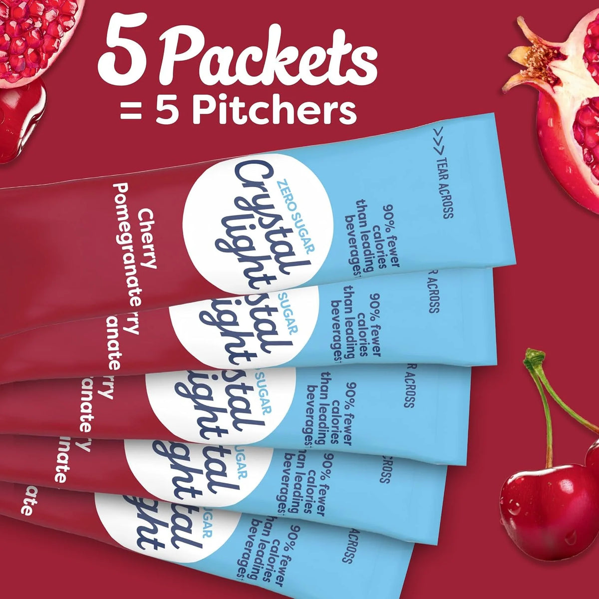 Crystal Light Zero Sugar Cherry Pomegranate Drink Mix, Naturally Flavored Powdered Beverage Packets, Low Calorie Water Flavoring for Pitchers, 10 Quarts per Box, 2.2 Oz (Pack of 12)