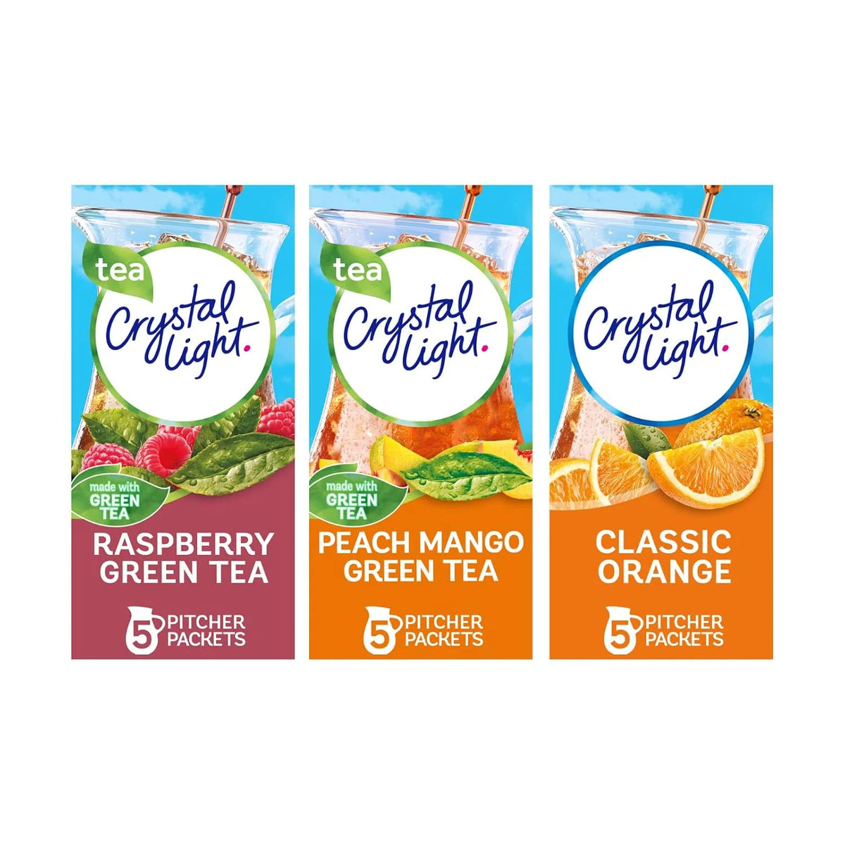 Crystal Light Classic Orange, Raspberry Green Tea, Peach Mango Green Tea Drink Mix (Variety Pack)