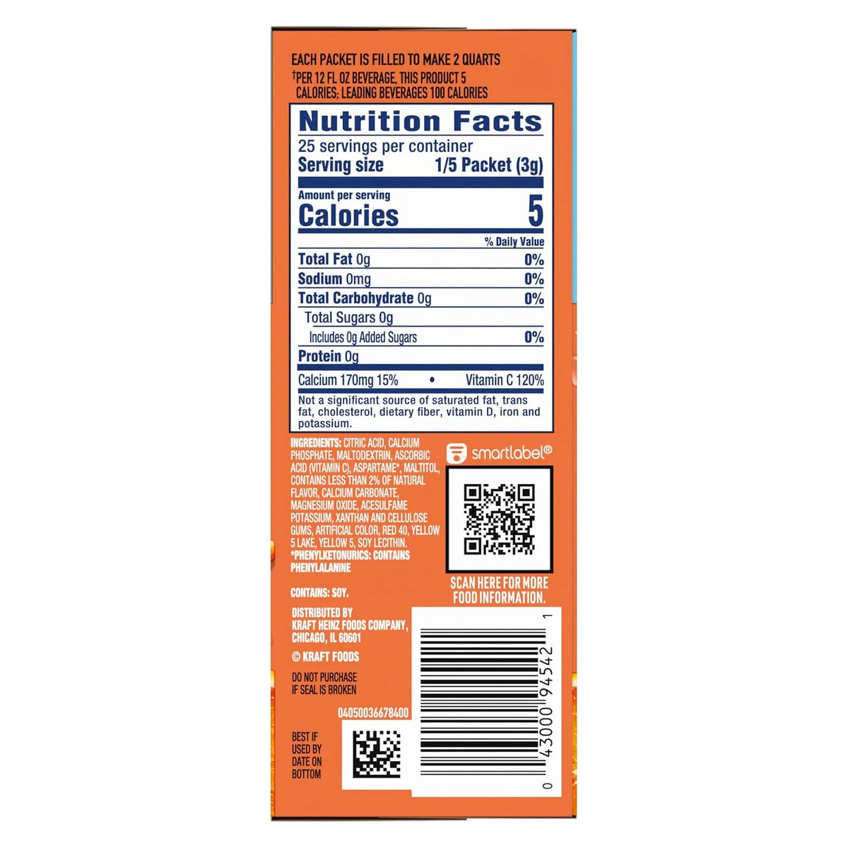 Crystal Light Drink Mix, Sugar Free Powdered Water Enhancer, Low Calorie Beverage Mix, Natural Flavor Drink Mix, Classic Orange, 5 Pitcher Packets, 2.5 Ounce (Pack of 6)