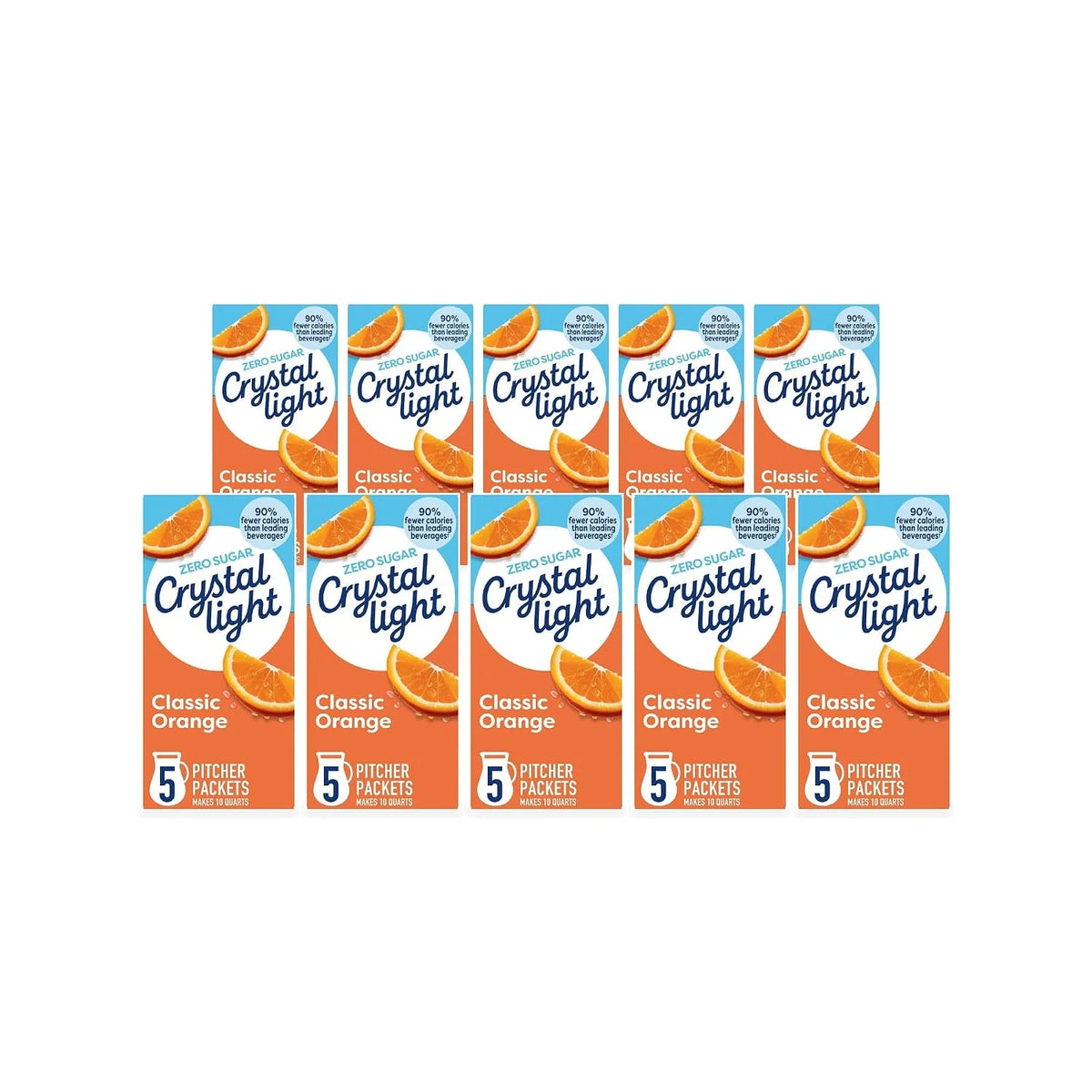 Crystal Light Classic Orange Naturally Flavored Powdered Drink Mix, Sugar Free Low Calorie Pitcher Packets, Kosher Gluten Free Beverage, 2.5 Ounce (Pack of 10)