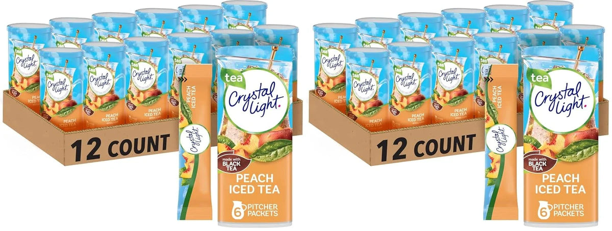 Crystal Light Peach Iced Tea Artificially Flavored Powdered Drink Mix, 72 ct Pack, 12 Canisters of 6 Pitcher Packets (Pack of 2)